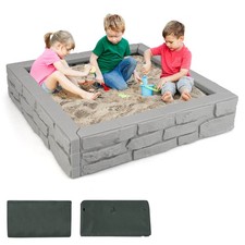 Kids Sandbox, Cover Bottom Liner Backyard Beach HDPE Sandpit for Outdoor Play