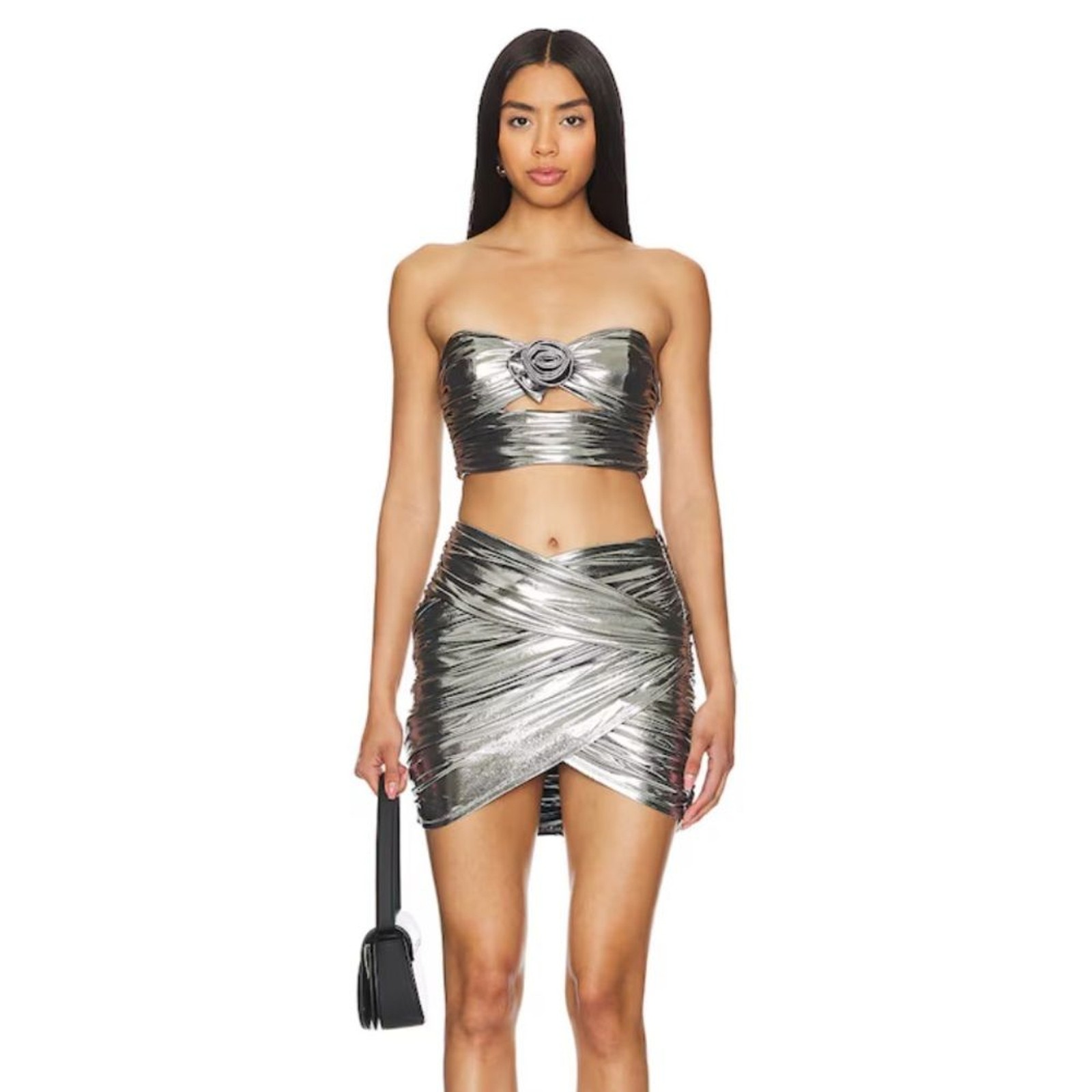 NBD Milana Mini Skirt in Silver NWT