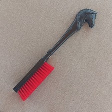 Vintage Horse Head Clothing Brush 10.5" long, Black  Red Bristles Japan