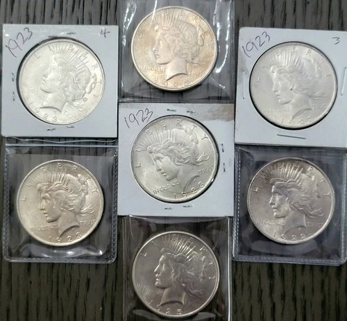 LOT of 7 - PEACE SILVER DOLLARS ☆ 1922 - 1925 ☆ UNCIRCULATED☆ L@@K 👀 SEE PICS
