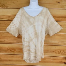 Time And Tru Tie-Dye T-shirt Womens Size XL Beige Rayon Blend V-Neck