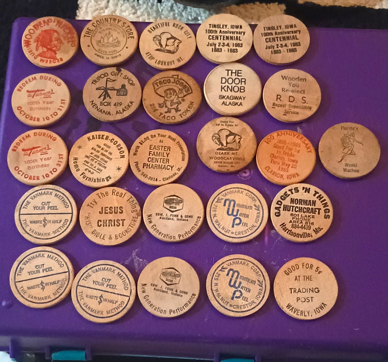 Vintage Wooden Nickels Token Lot Tingley IA Centennial Skagway AK Vanmark