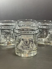 4 Libby MCM Pharmacy's Historic Role 1776-1976 4” Whiskey Rock Old Fashion Glass
