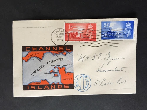 GB 1948 CHANNEL IS SET ON ILLUSTATED FIRST DAY COVER GUERNSEY PMK TO LOCAL