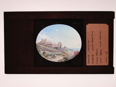 Dover Castle um 1860 handbemalter magischer Laternenschieber aus Holz