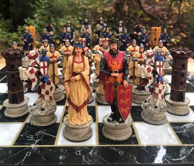 Crusaders Chess Set   14.5'' Handmade Board & Hand Painted Medieval Pieces