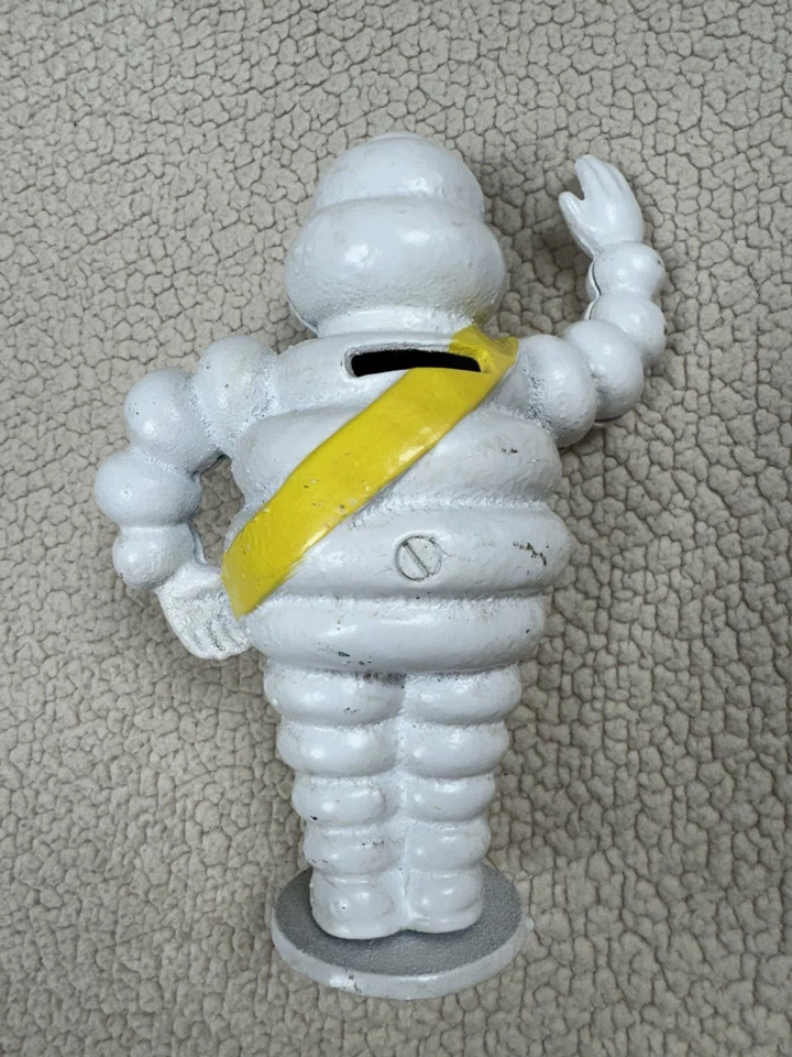 "Estatua de banco de hierro fundido vintage Michelin Man Bibendum ondeando 9"" de alto" Foto 3 de 4