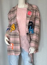 Urban Karo Sakko Oversized Blazer Jacke Rosa kariert Patches 38,40,42,44 Neu