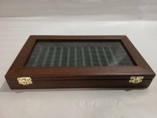 Scatola portapenne , Astuccio in legno e velluto Verde Espositore per 13 penn...