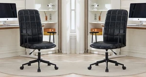2pcs PU Leather Home Office Chair High Back Computer Swivel Seat Armrest Black