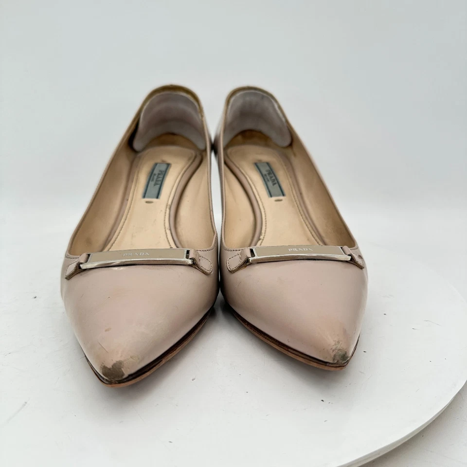 Prada Milano Women Size EU 37.5 US 7.5 Cream Beige Leather Pump High Heel Shoes - Image 2 of 4