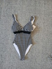 Neuer Esprit Badeanzug Schwarz  Weiß Gestreift Gr.40 L NP 75€