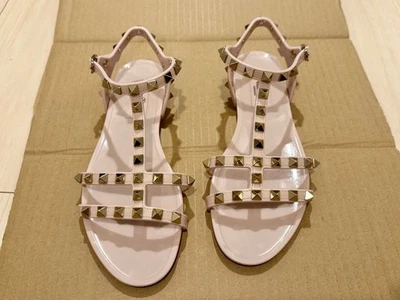 VALENTINO Sandales Plates Rockstud Mules Escarpins Pour Femmes Taille 36 Rose - Photo 1/4