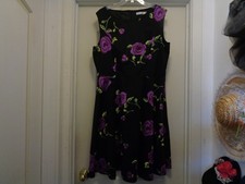 PRETTY IN PURPLE FLOWER ON BLACK FIT & FLARE DRESS BY GARDENWEED 2 X