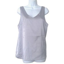Ekouaer Top Cami Front  Back V Neck Satin Camisole Gray Sleeveless Lined EUC L