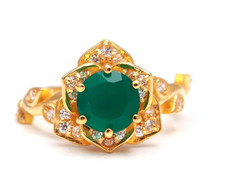 Natural Green Onyx Round Shape Ring 925 Sterling Silver Gold Jewelry For Lovers