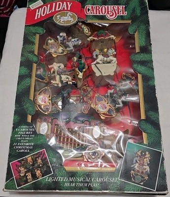 Vintage Mr. Christmas Holiday Carousel 5 Horses 21 Songs Lights Motion WORKS