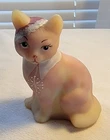 Fenton Burmese Satin Sitting Cat w/ Sleeping Cap Christmas Ribbon Snowflake