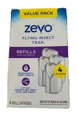 Zevo FLYING INSECT TRAP Refill Cartridges, Fly Trap, Fruit Fly Trap (4 REFILLS )