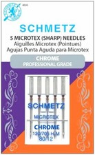 SCHMETZ CHROME MICROTEX SEWING MACHINE NEEDLES SIZE 80/12 5 PACK PART S-4030
