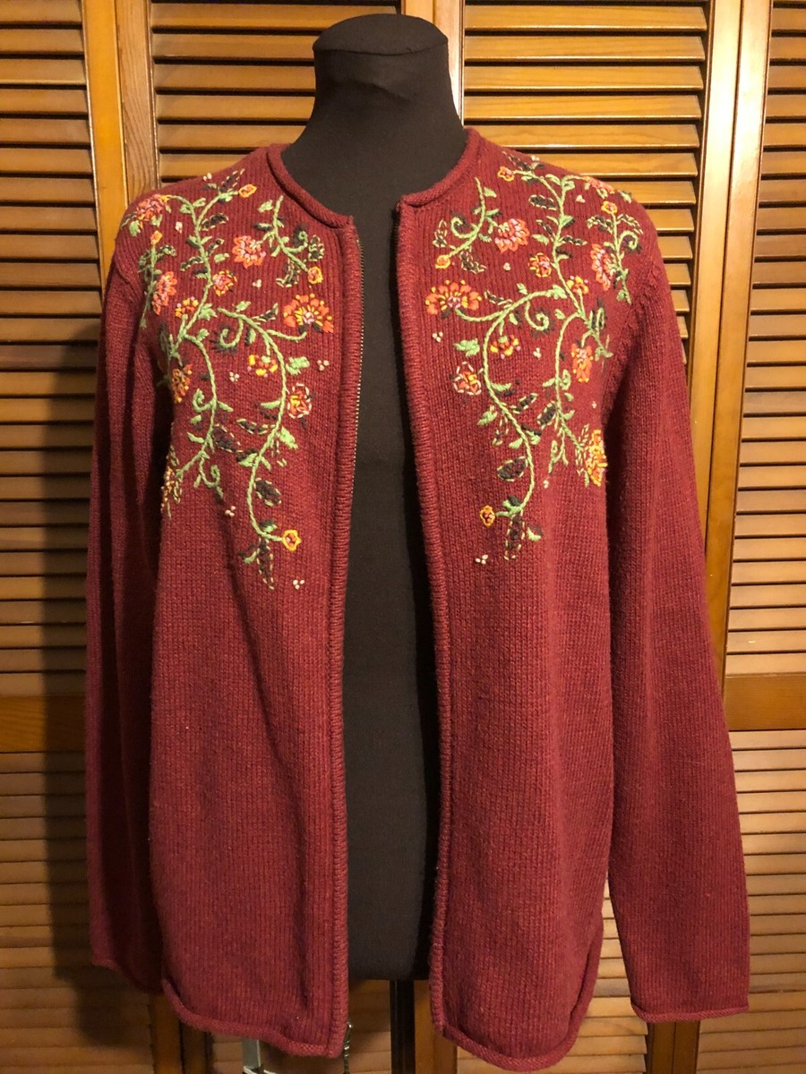 Croft & Barrow Womens sz XL Full Zip Wine Red Sweater
