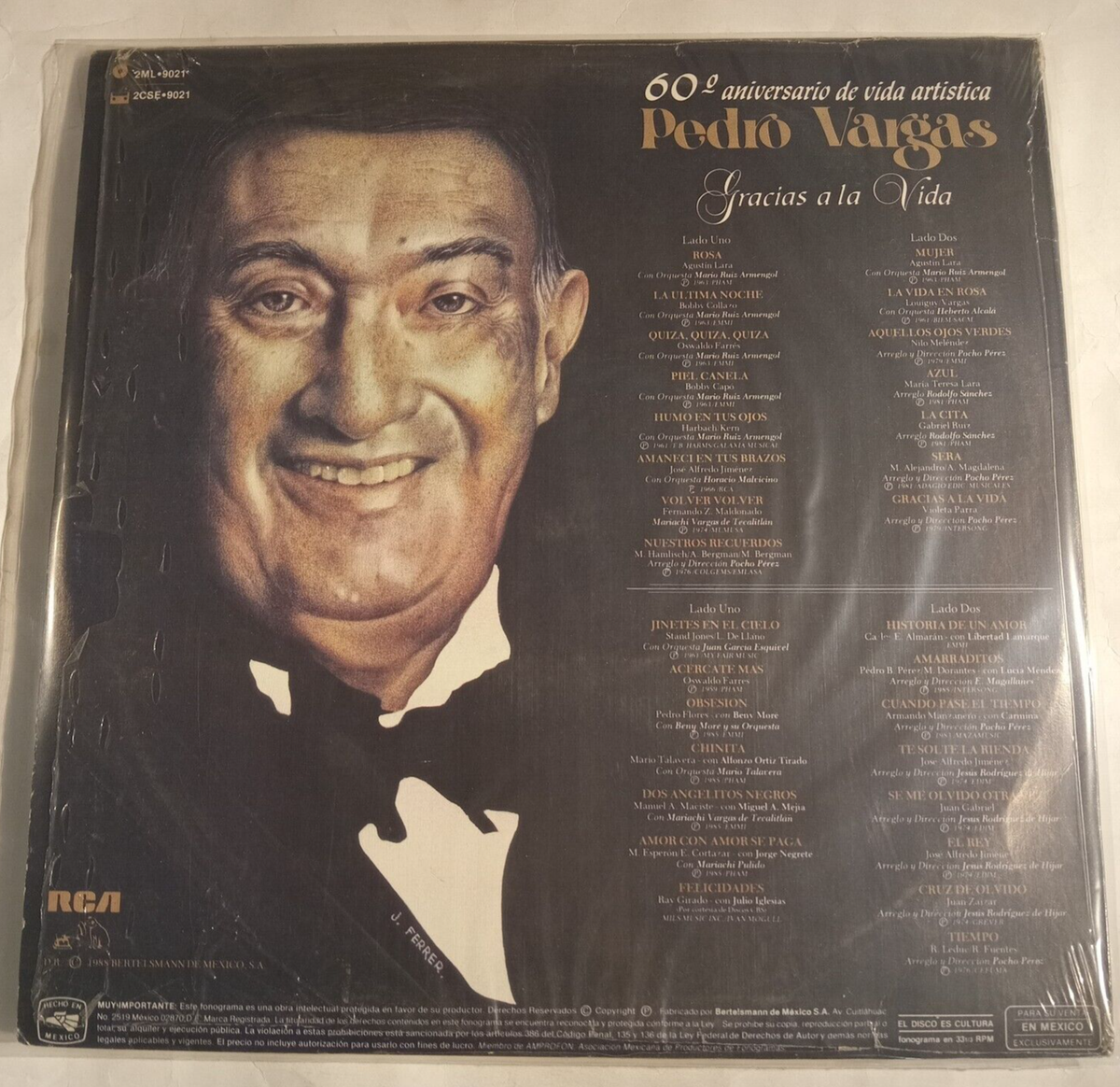 PEDRO VARGAS -60° ANIVERSARIO DE VIDA ARTISTICA- MEXICAN DOUBLE LP