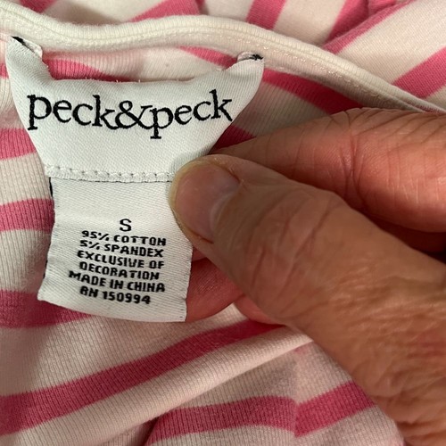 Top Peck & Peck bianco con righe rosa ricamato manica lunga cotone taglia S - Foto 3 di 5
