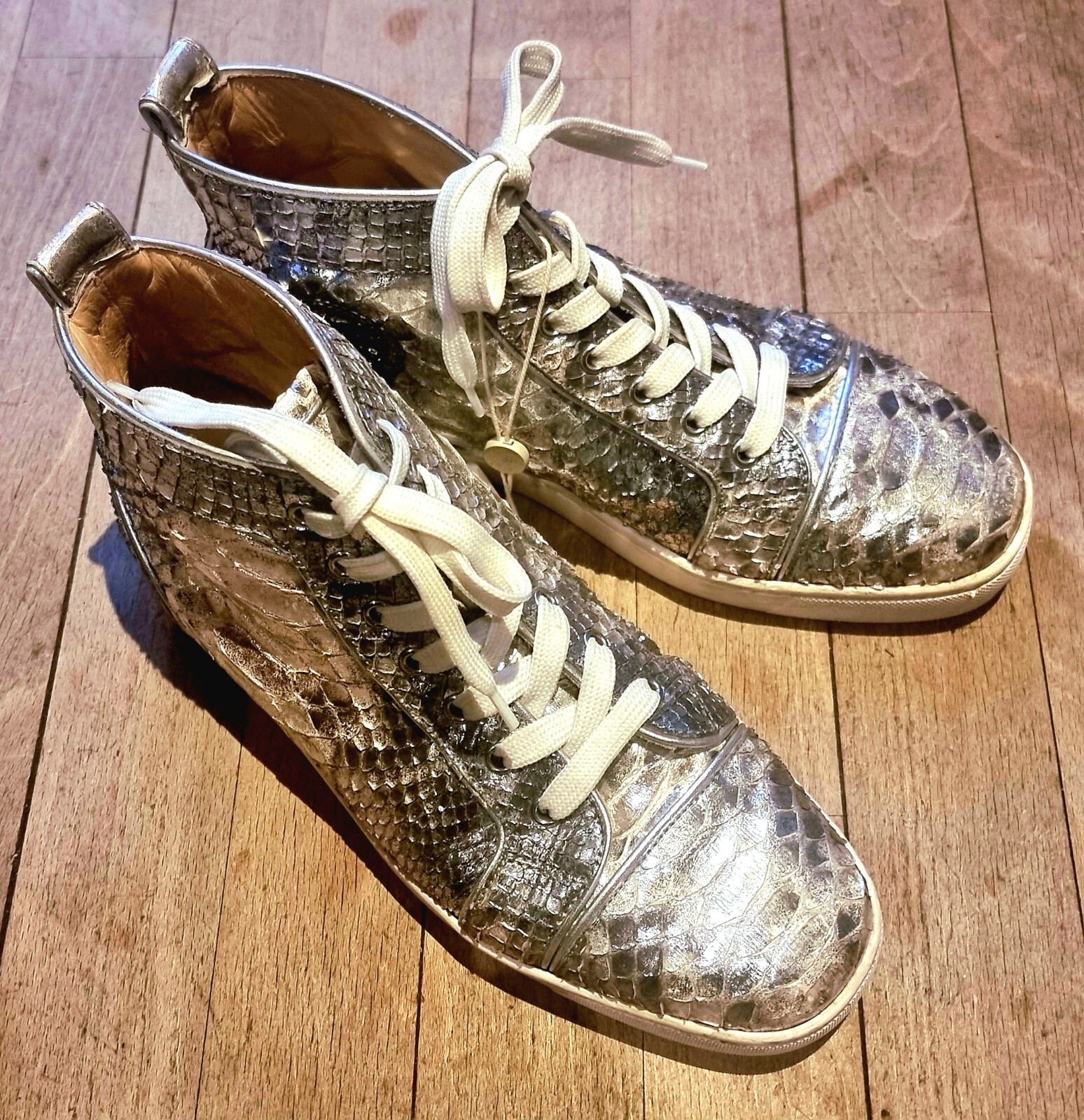 Christian Louboutin Silver Python Trainers High T… - image 1