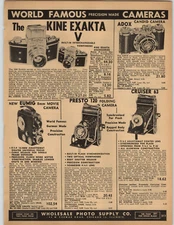 1951 PAPER AD Kine Exakta V Camera Eumig 8MM Movie Camera Presto Folding Adox