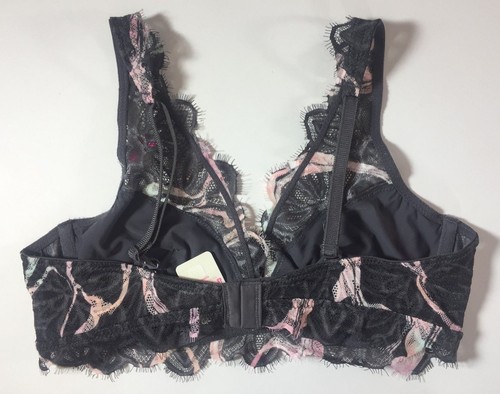 Mini frangia nuova con etichette Victoria's Secret Pinka pizzo ritaglio bralette floreale rosa nero -S - Foto 2 di 9