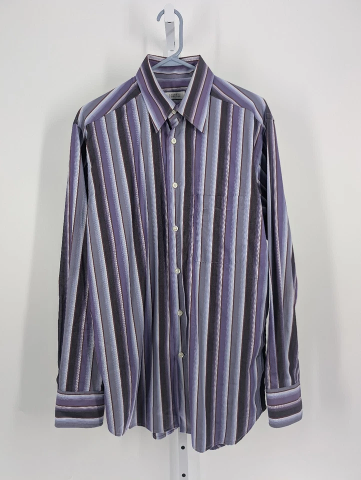 Barney's New York Vintage Y2K Purple Violet Spectrum Stripe Shirt Rave Club M - Image 2 of 4