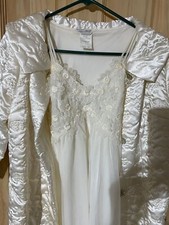 Vintage Peignoir Set Negligee House Robe Jacket Slippers Scuffs New In Gift Box
