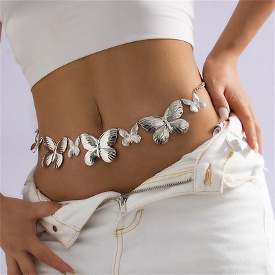 Personality Big Butterfly Waist Chain Women Simple Punk Metal Belly Body Cha FL2