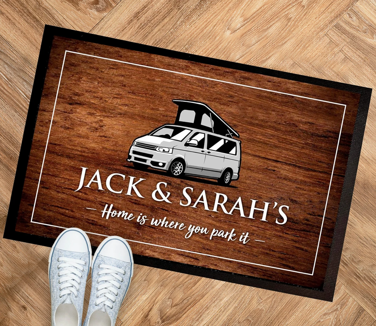 Zerbino In Gomma Antiscivolo "Home Is Where You Park It", 60x40 Cm, Con Sottobicchiere Omaggio, Divertente Per Ingresso - 3