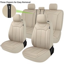 Juego completo de funda de 5 asientos universal de cuero para coche diseño de cremallera para banco dividido sólido