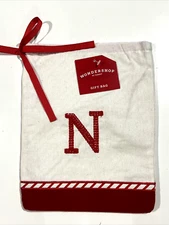 Wondershop Christmas Cloth Drawstring Gift Bag Initial Letter "N" Monogram