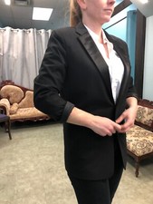 Chic Black Tuxedo Jacket Sample, EUC, Satin lapel, 2buttons  pockets Boyfriend