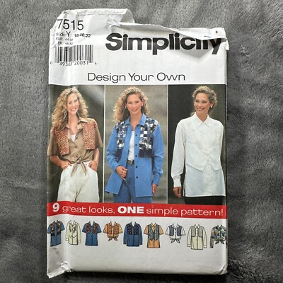 Simplicity 7515 Blouse Pattern Y 18 22 Design Your Own UNCUT Misses Top 90s Y2K