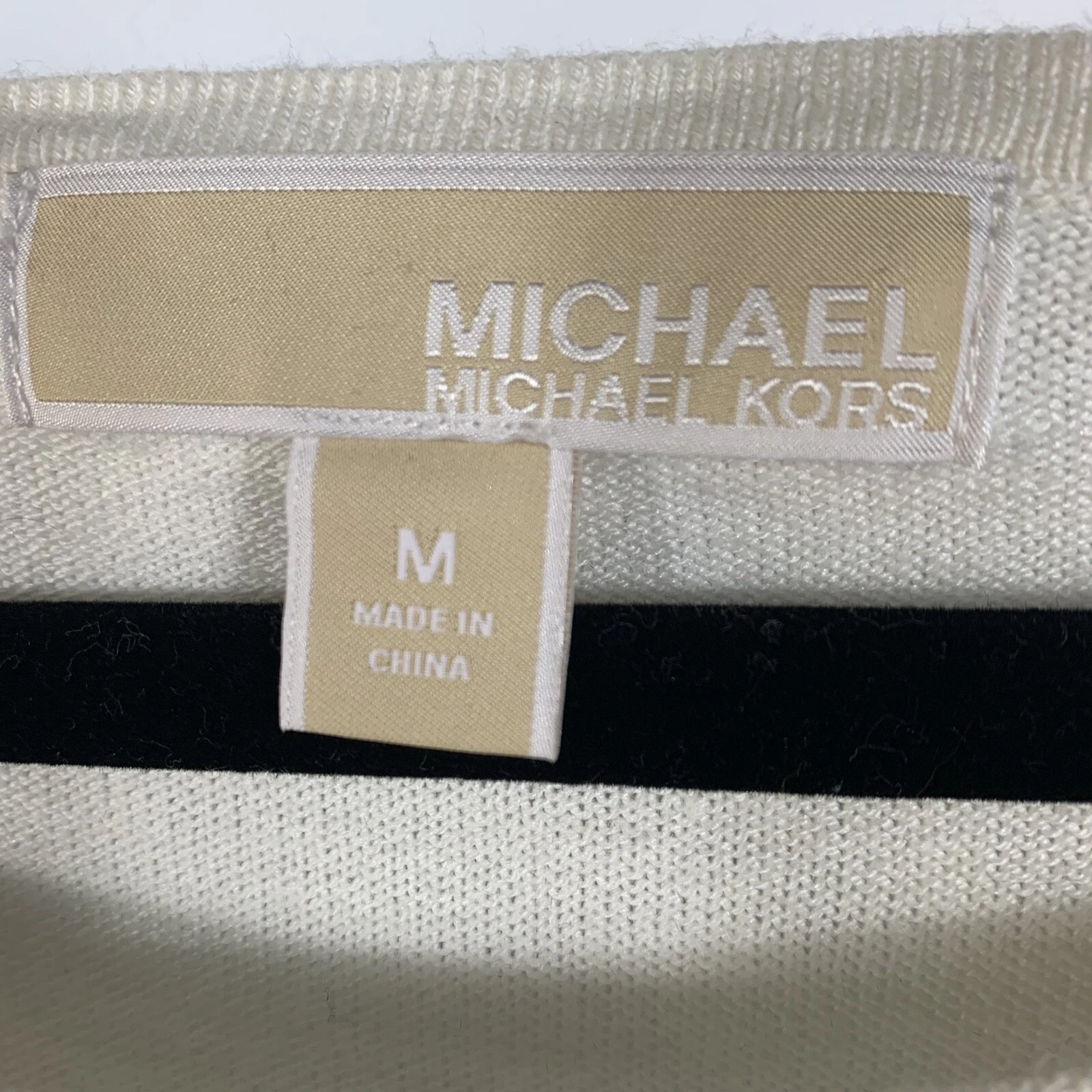 Michael Kors Donna TG M Panna e Marrone Maglione Vestito Zip Fianchi Manica Lunga