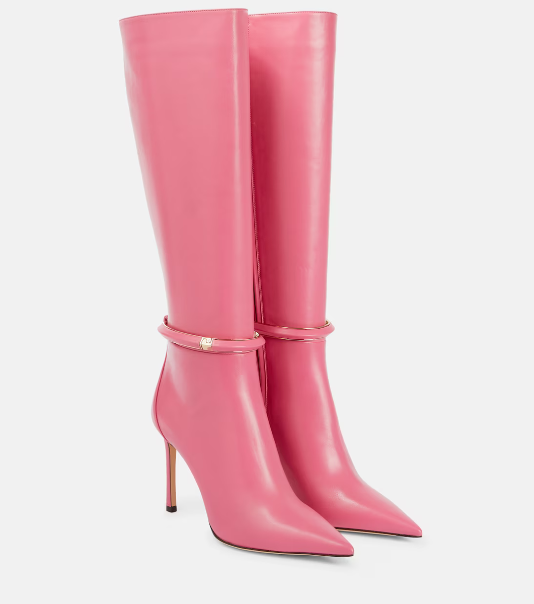 Jimmy Choo Pink Candy Knee High Fashion Leather Boots in Size 36.5