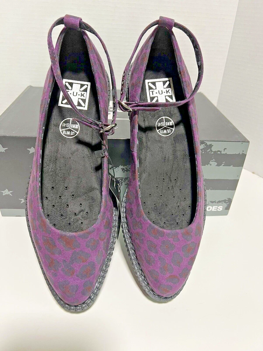 TUK Women Purple Leopard Pointed Ballet Creeper Loafer Shoes Sz 10