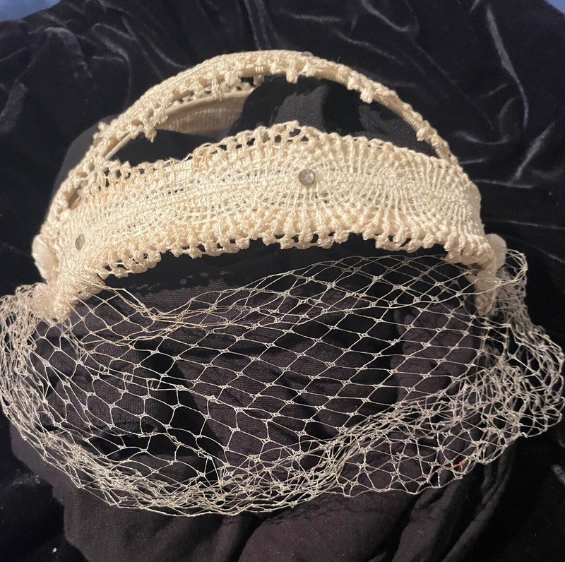 vintage wedding hat, ivory with rhinestones, veil & hat pin