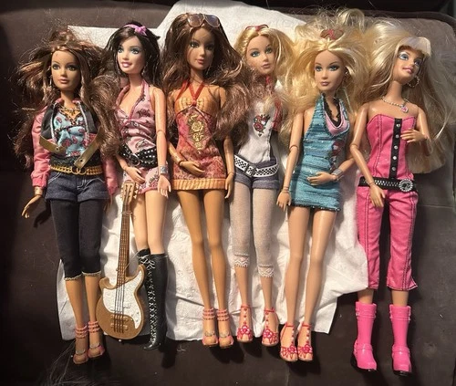 Vintage Barbie Rock Stars! Lot of 6 dolls & Musicplayset w/ 2007 Day2Nite dolls