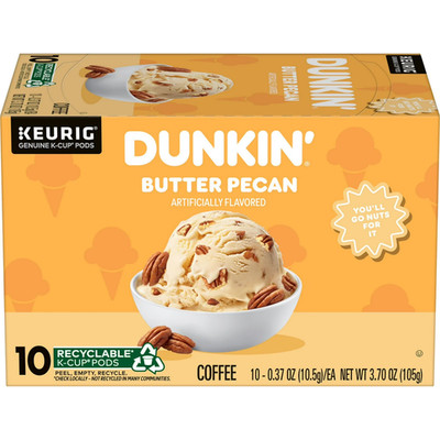 Dunkin Butter Pecan Coffee K-Cup Pods 10 Count Keurig Compatible Artificial Flav