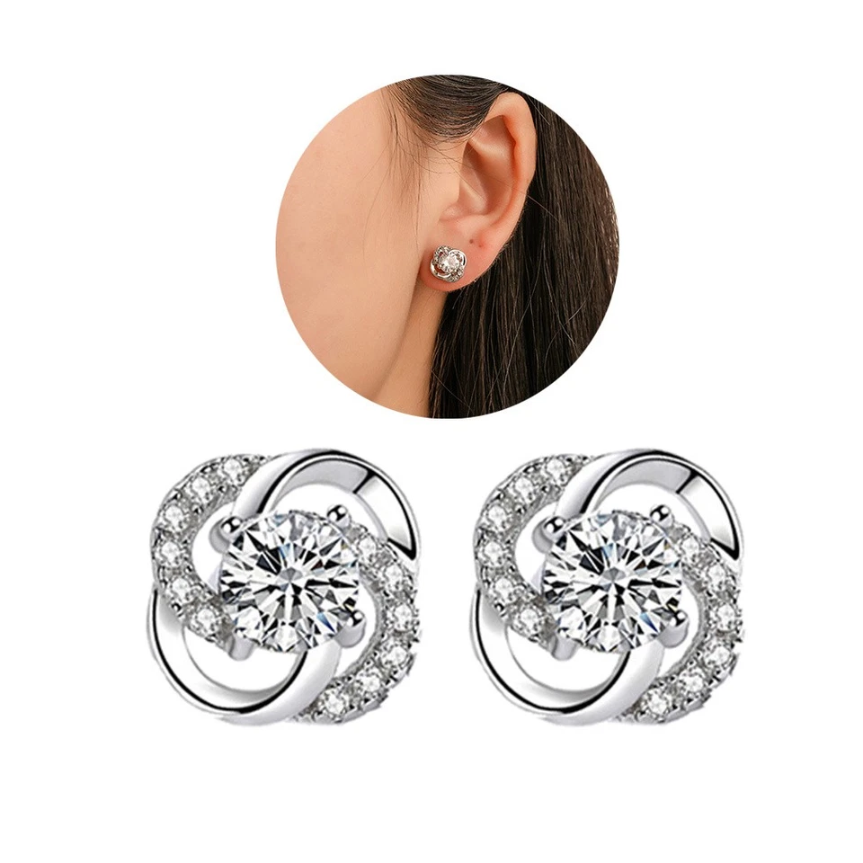  1 paio di orecchini a fiore da donna, orecchini con zirconi, eleganti gioielli - Immagine 4 di 4