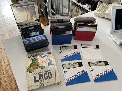 60+ 5.25  Floppy Disks for Commodore 64 - LOGO, Zork II Etc w/ Storage