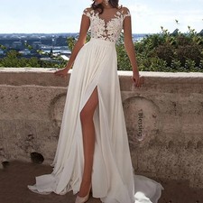 2026 New Evening Dresses Sexy Lace Side Slit Sheer Neck Open Back Long Prom Gown