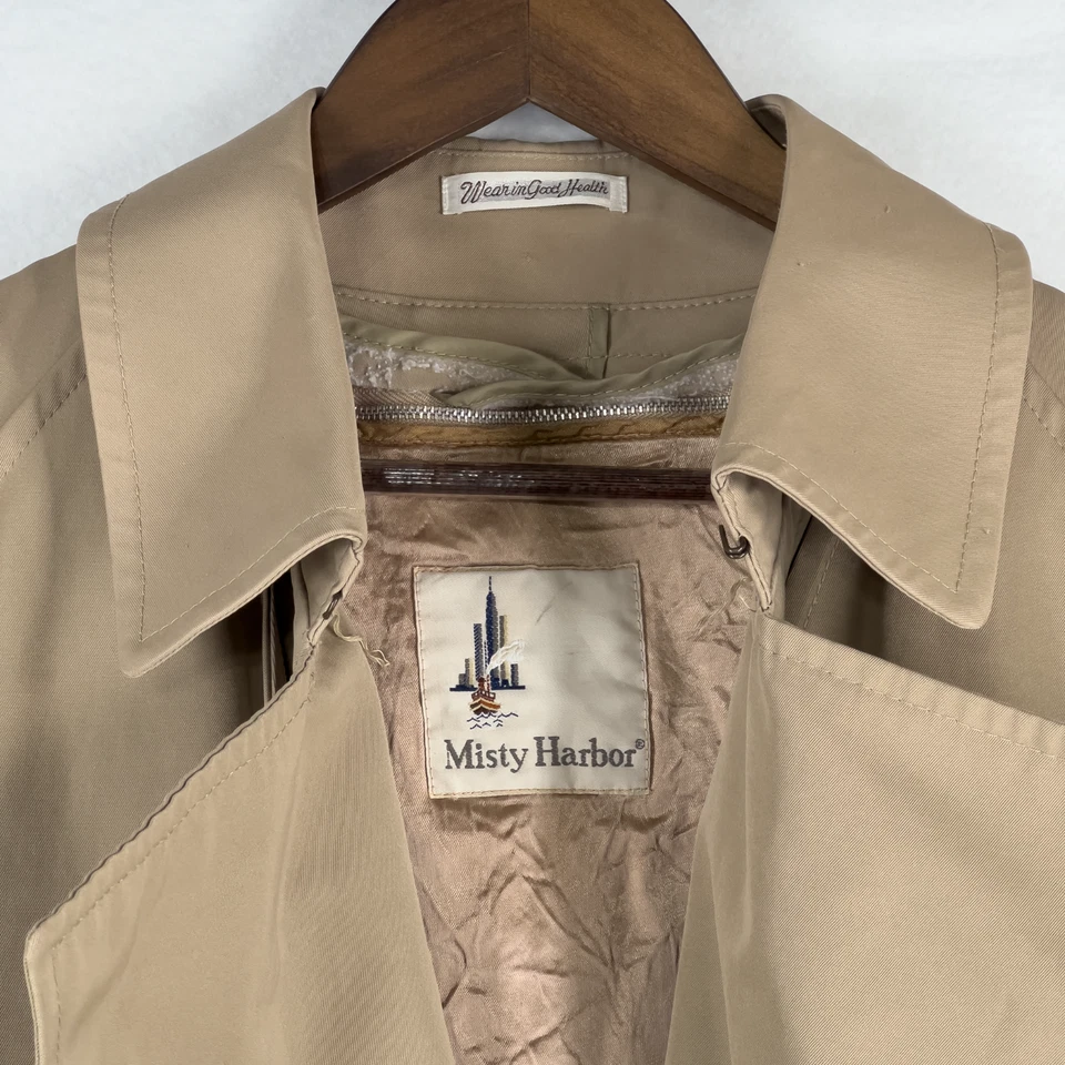 Misty Harbor Men's Size 44 Vintage Khaki Wander Heritage Burberry Trench Coat - Image 2 of 4