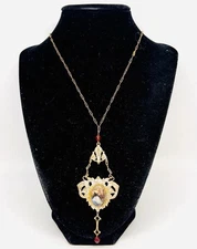 Victorian Revival Enameled Transfer Image Lavaliere Necklace Vintage Jewelry