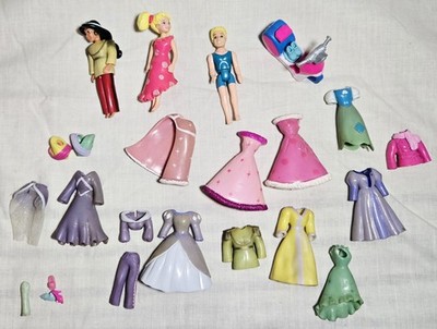 Vintage Polly Pocket Lot 3 Dolls Rubber Clothes Y2K Jasmine Dresses Scooter 